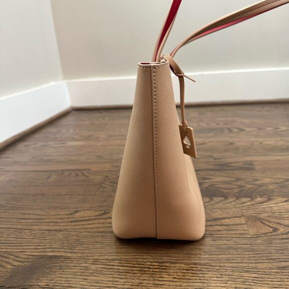 Kate Spade Lida Scotts Place Cream/Taupe Red Interior Leather Tote - Picture 8 of 12